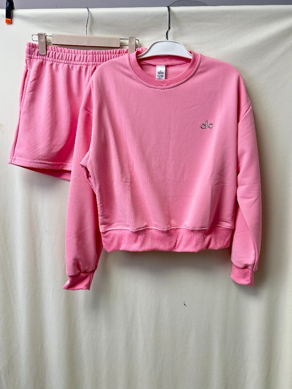 ALO Pink Sweatshirt & Shorts Set — Size M
